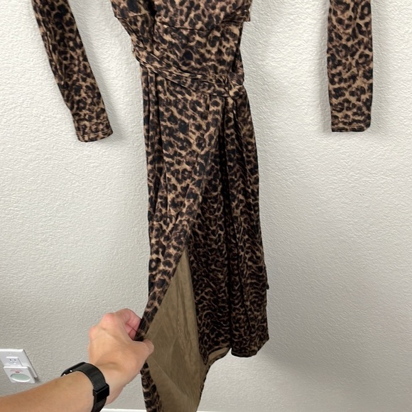 New Good American Daynight Wrap Dress Sepia Leopard Brown Stretch Sz 0 - Picture 7 of 14